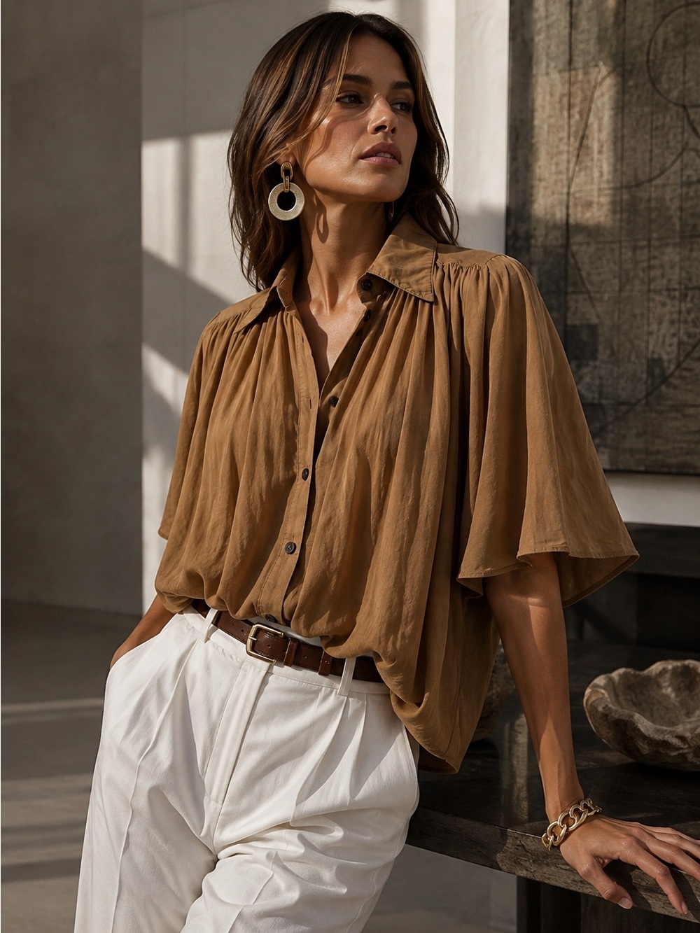 Banana Republic Silk-Cotton Pleated Blouse | Size M